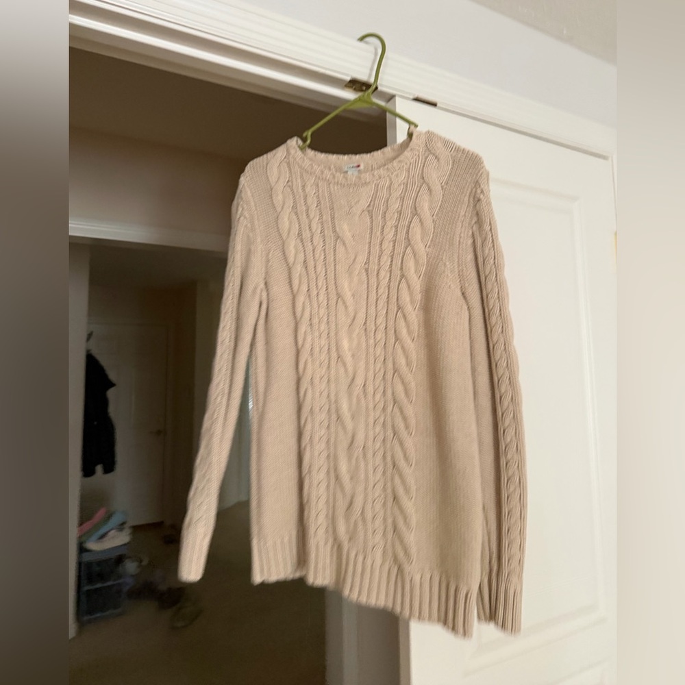 L.L. Bean Women's Cream Cable Knit Crewneck Sweater